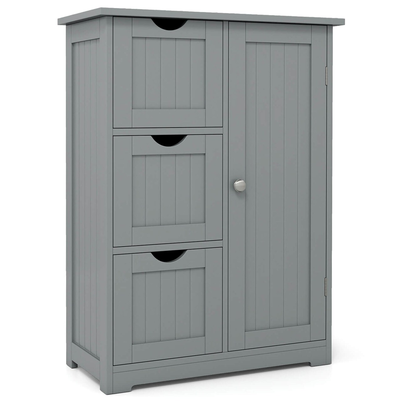 Costway Bathroom Floor Cabinet Side Storage Cabinet with 3 Drawers and 1 Cupboard Grey\ Black